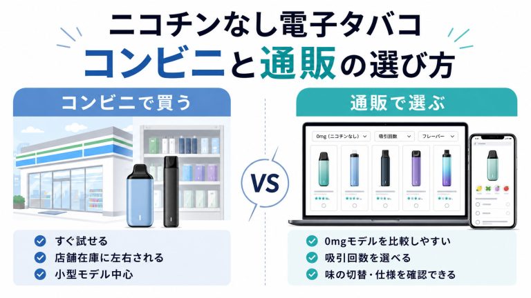 コンビニと通販で選ぶニコチンなし電子タバコの違い