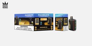 Bangking Pluse 25K〜50K Black Gold Editionの10個入りパッケージと本体。0mg / 5%対応、12種類フレーバー、Black Gold Editionデザインを確認できる商品画像。